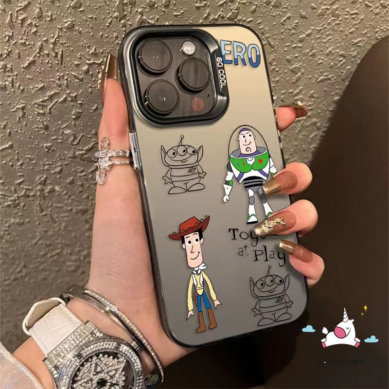 Fashion Sticker Cute Alien Buzz Lightyear Phone Case Compatible for IPhone 11 14 12 15 13 Pro Max XR X XS Max 14 15 Plus Cartoon Toy Story Luxury Plating Metal Shockproof Soft Cover. 