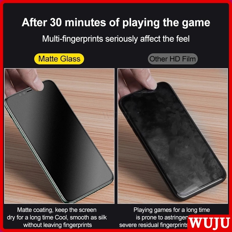 WUJU 999D Matte Anti-fingerprint Full Cover Tempered Glass For iPhone 11 12 13 Pro Max 12 13 mini XS Max X XR 7 8 6 6S Plus SE No Fingerprint Matte Tempered Glass Screen Protector Film. 