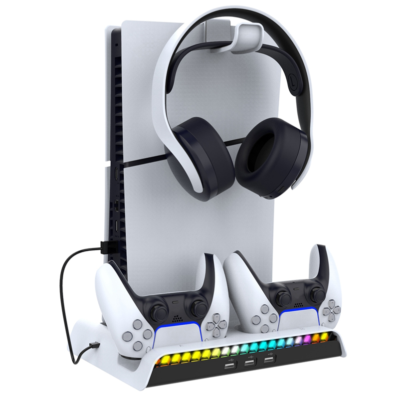 For Slim Console Cooling Dock with 3-Speed Airflow Gamepad Holder Charging Headset Hanger with RGB Lights Durable. 