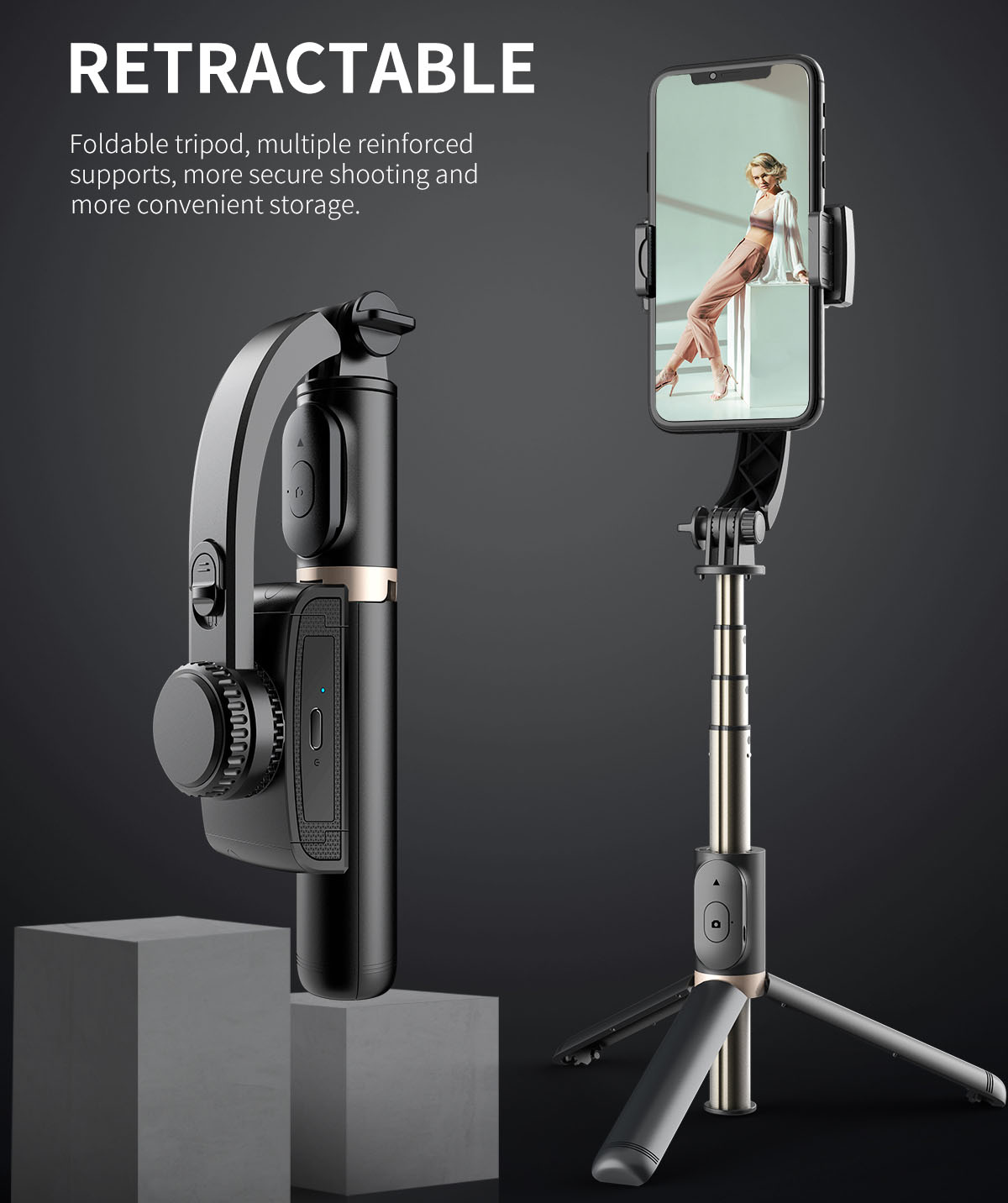 Mobile Video Anti-Shaking Vlog Uniaxial Stabilizer Live Bluetooth Selfie Stick Tripod Horizontal And Vertical Shooting Bracket. 