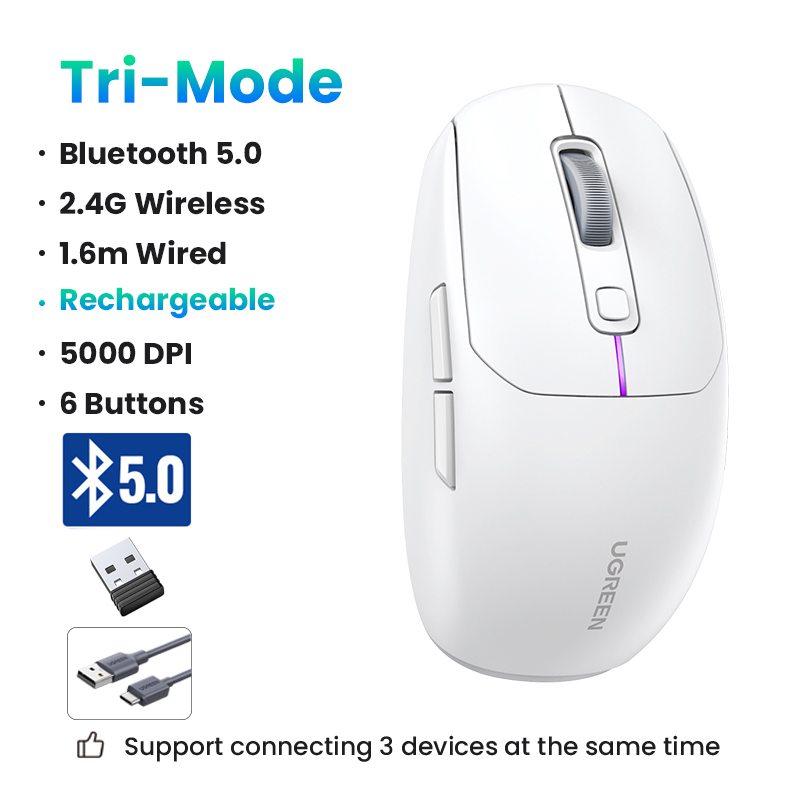 UGREEN Gaming Mouse 5000DPI Wireless Mouse Bluetooth 5.0 2.4G Wired Rechargeable Mice Ergonomic Design For MacBook PC Laptops Mac. 