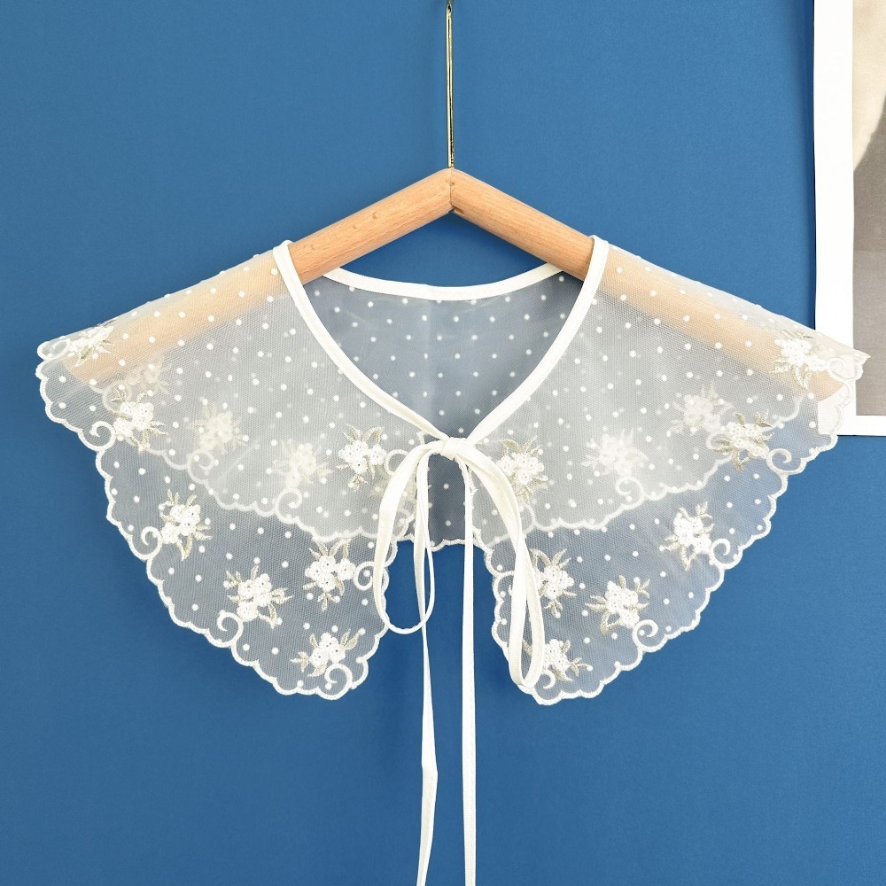 Fashion Organza Embroidery Women's Lace Collar Collar Lace Up Shawl Front Placket Collar Shawl Collar