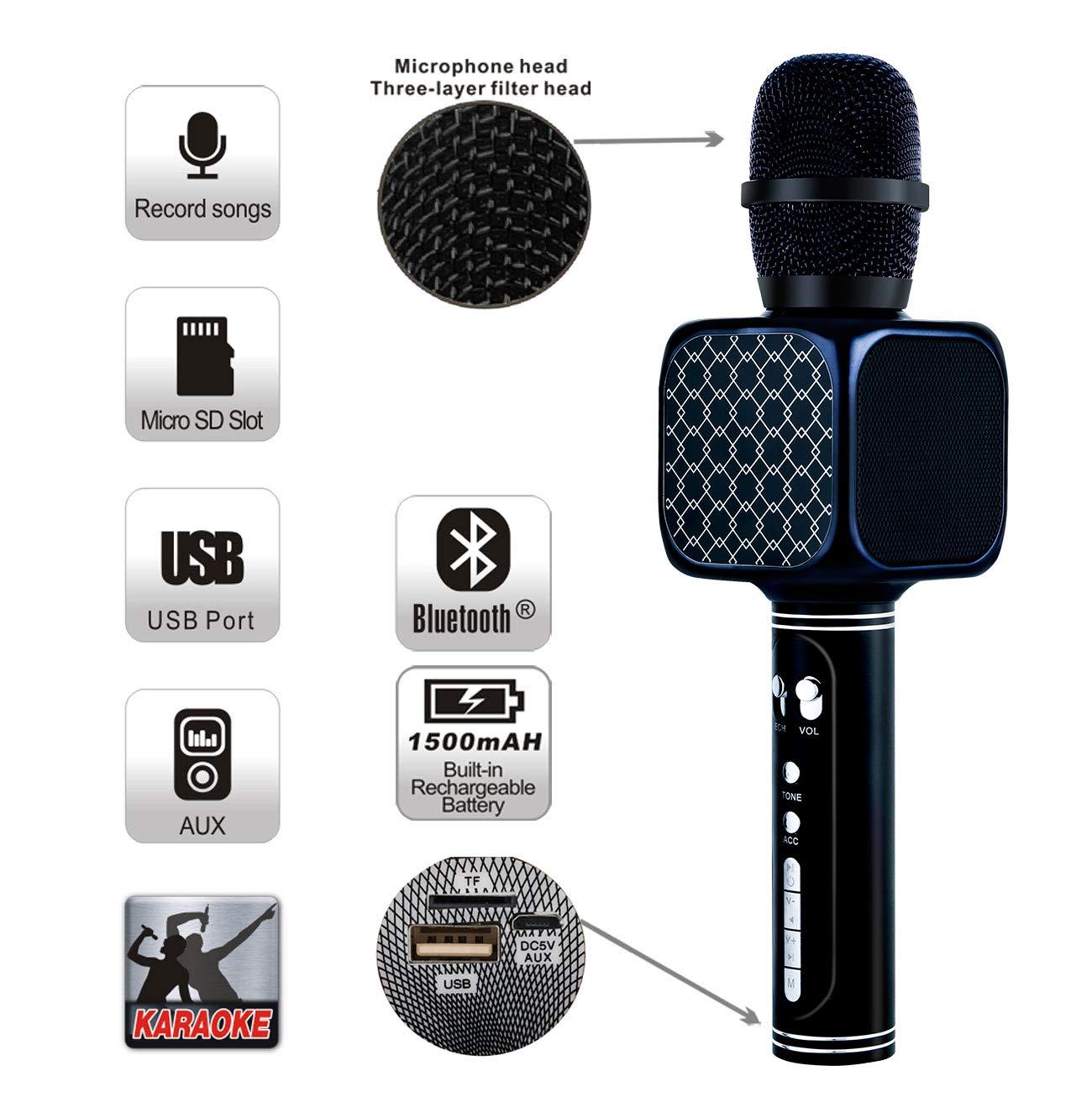 Professional Portable Wireless Karaoke Microphone Handheld Cellphone Karaoke Player Support USB/ Micro SD card/ MP3 Player & Bluetooth. 