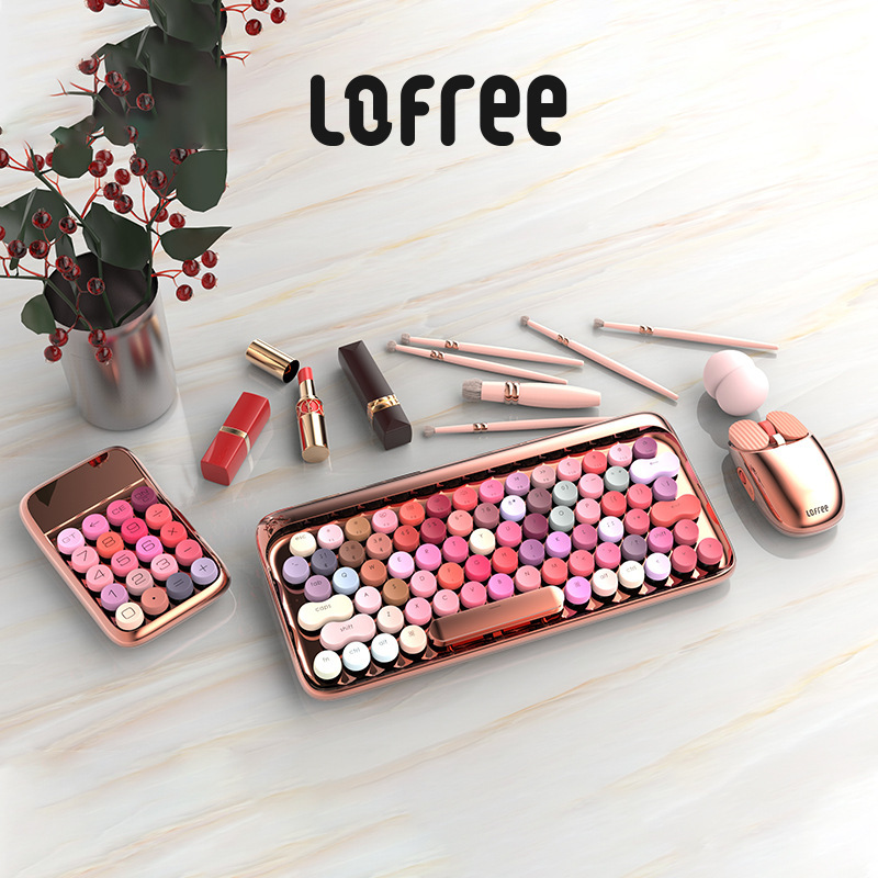 LOFREE Rose Gold Keyboard & Mouse, Calculator, Finance, Office, Fashion, Creativity, Mini Portable Mechanical Switch. 