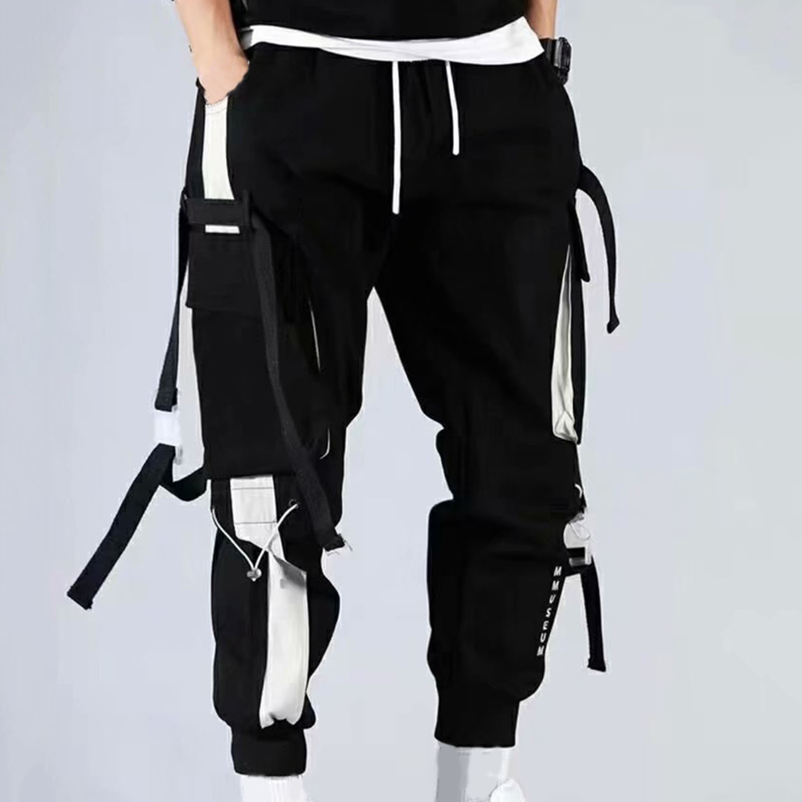 Autumn Cargo Pants Strap Design Jogger Color Stitching Cargo Pants. 