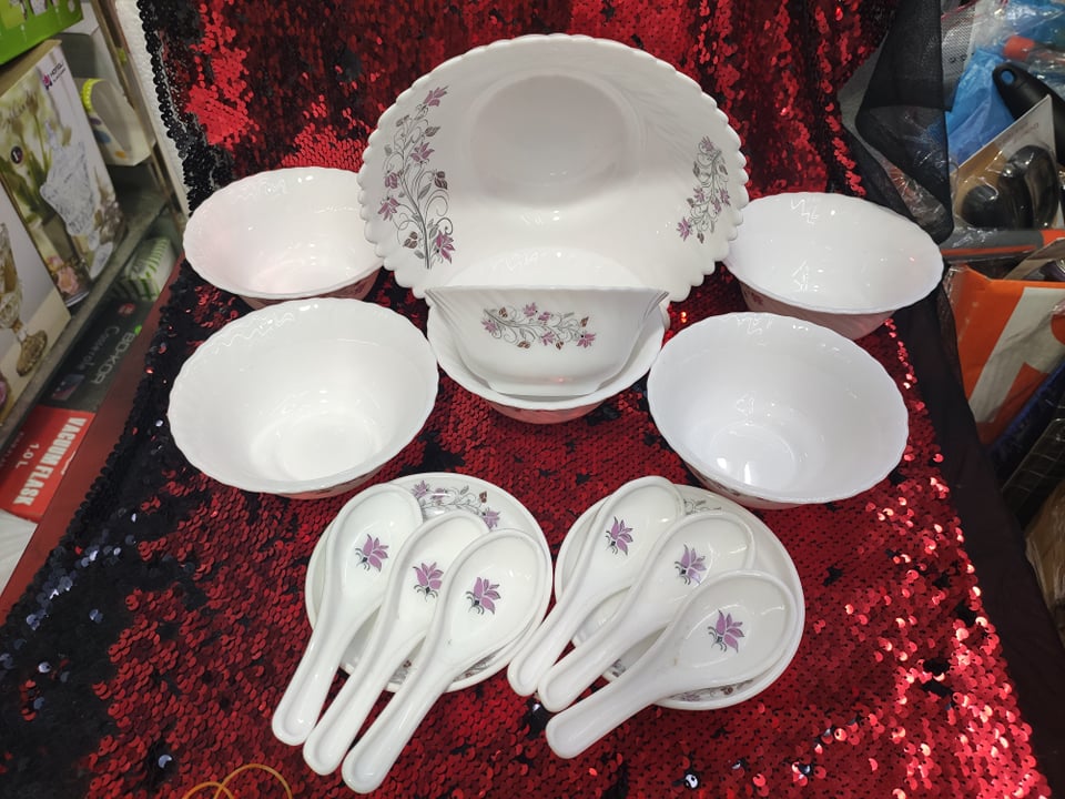 15 Pcs Pyrex Opal Glassware White Oven Save Dinner Soup Set.White Art Printed,Firni Set. 