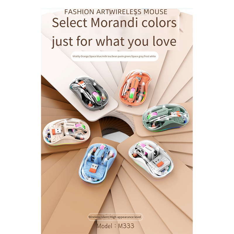 Wireless Bluetooth Mouse Transparent Magnetic Rechargeable Mouse Three Mode Silent Led Lamp Mouse for Laptop PC White. 