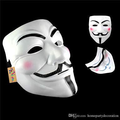 Western Era Vendetta Comic Face Mask Anonymous Guy Fawkes, White (Set of 1)