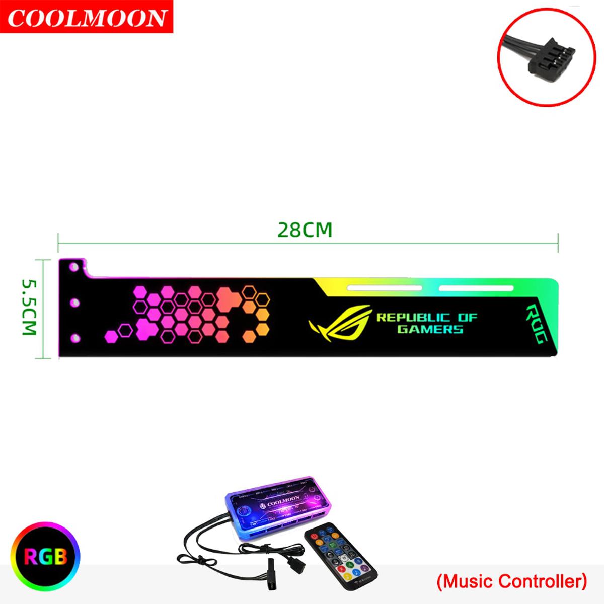 Coolmoon RGB LED Light Graphics Card Brket 25cm/28cm 5V Small 4PIN GPU Suprt VGA Holder for Computer Chassis PC -ROG28CM w Music