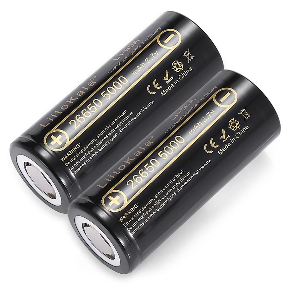 LiitoKala Lii-50A 26650 5000mAh 3.7V Li-ion Rechargeable Battery 26650 Lithium ion Battery- 1pcs. 