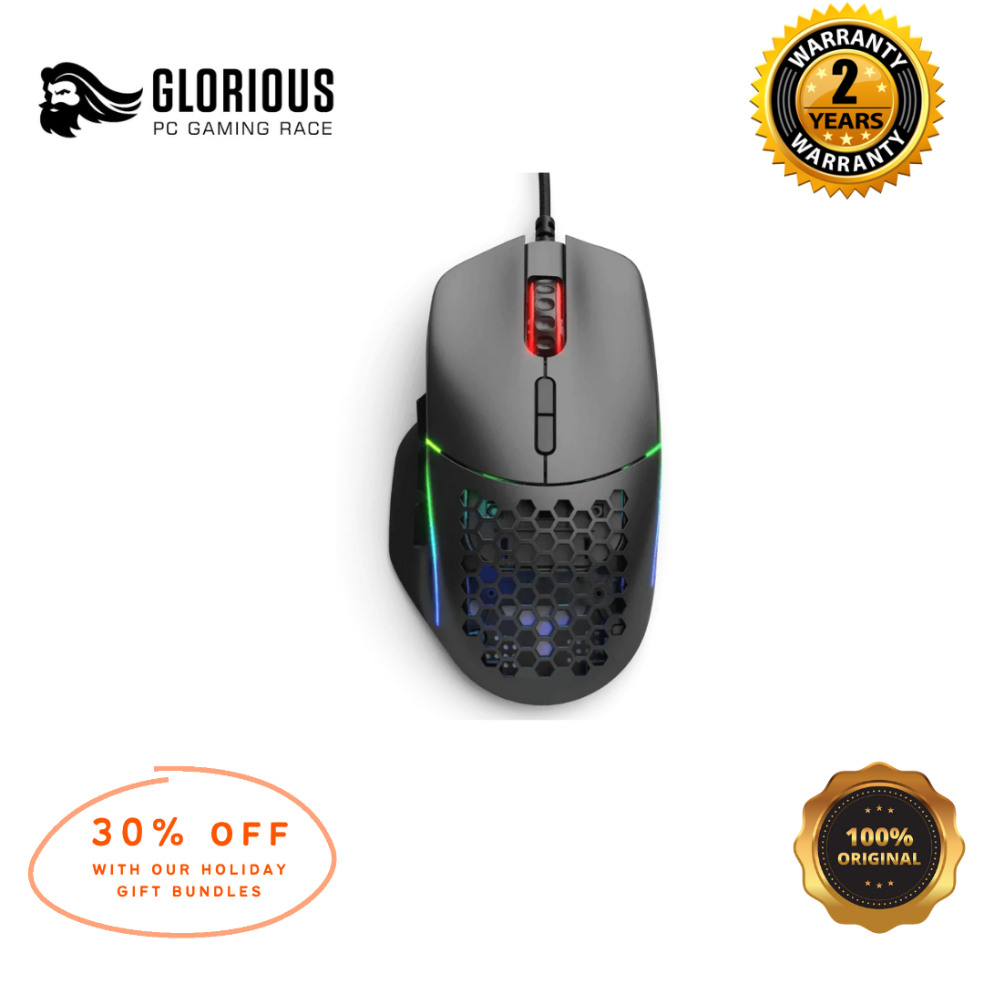 Glorious MODEL I RGB 69 grams mouse lightest multi-button gaming mouse. Magnetic Swappable Buttons for Maximum Comfort matte black/matte white. 