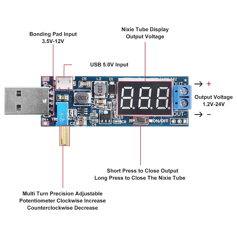 6Pcs USB Buck Boost Converter Set 3.5V-12V to 1.2V-24V DC-DC Step Up Power Supply Module Voltage Regulator Set. 