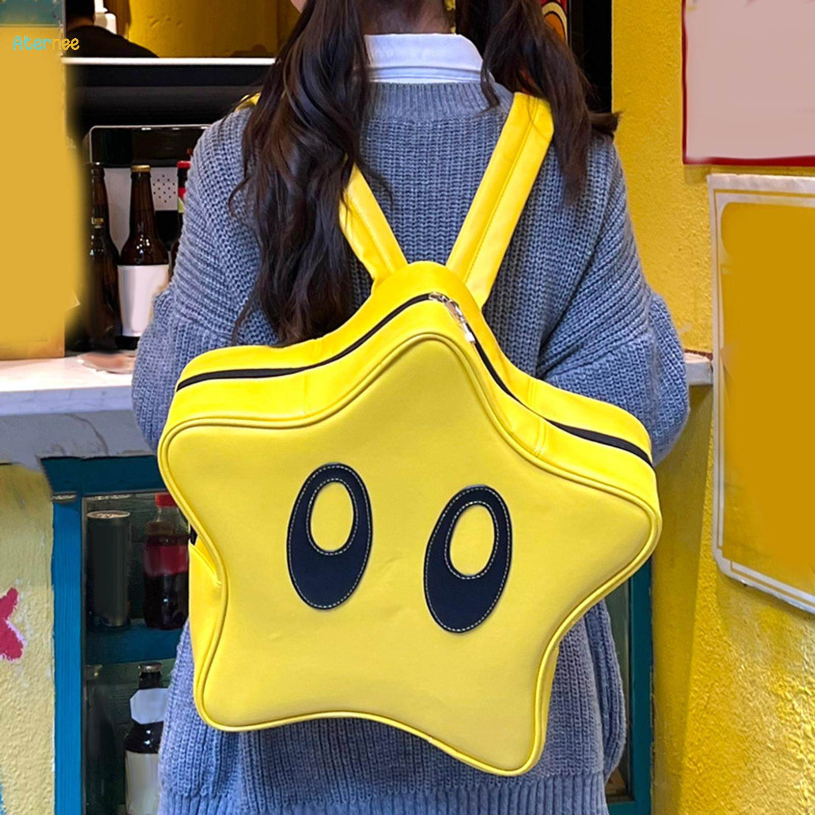 Yellow Star Shape Backpack Bookbag with Adjustable Shoulder Straps Funny Cute Travel Bag 33x12x38cm. 