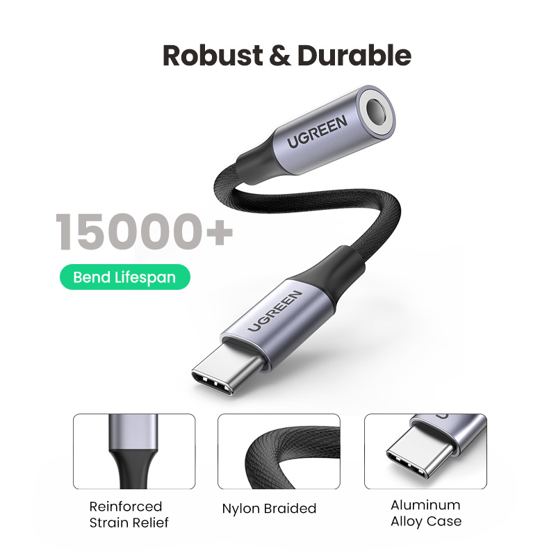 UGREEN USB C to 3.5mm Audio Adapter Braided Type C Male to Headphone Aux Jack Female Dongle HiFi DAC Cable Cord for Galaxy S21/S20 Pixel 5 4 XL iPad Pro Air Xiaomi Mi 11/10/9 OnePlus 8t/8 Pro. 