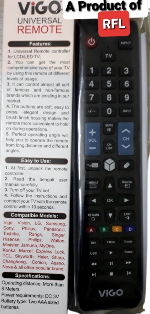 VISION UNIVERSAL REMOTE CONTROL FOR LED TV. 