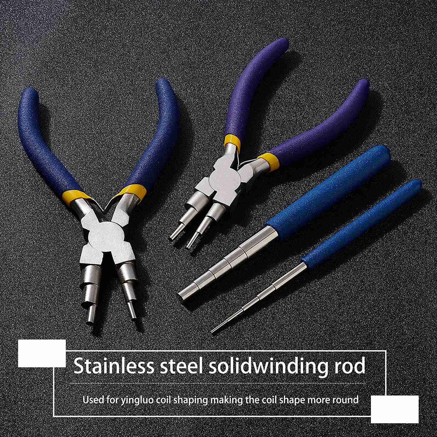 Winding Tool Set with 2Pcs Winding Mandrels and 2Pcs 6 in 1 Pliers for Wrapping Jewelry Wires and Forming Jump. 