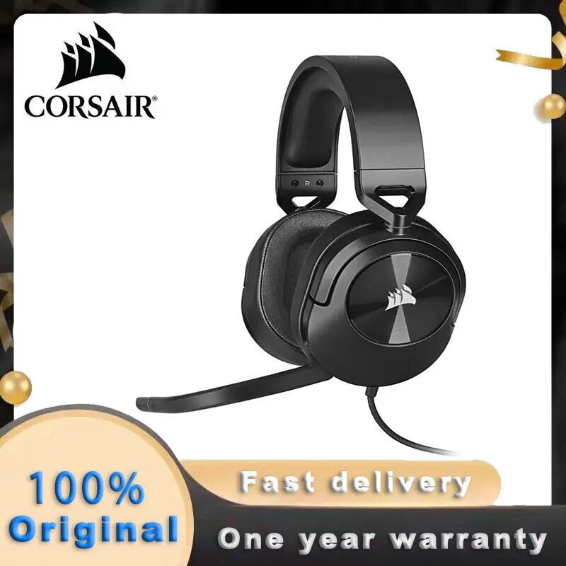 Corsair HS55 Surround Gaming Headset, Leatherette Memory Foam Ear Pads, Dolby Audio 7.1 Surround Sound on PC and Mac,Black/White
