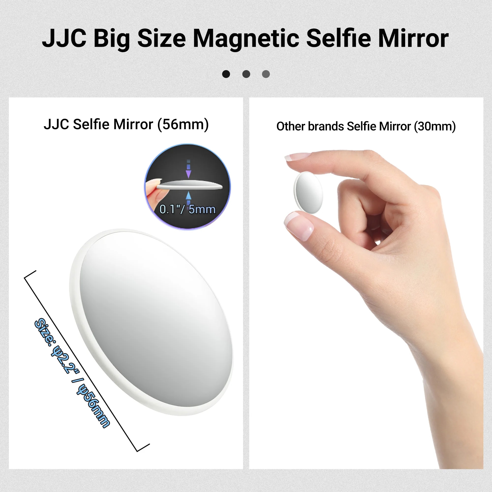 JJC Big Size Magnetic Selfie Mirror for iPhone 15 14 13 12 Pro Max Magsafe Case Phone Selfies Viewfinding -Φ2.2/56mm. 
