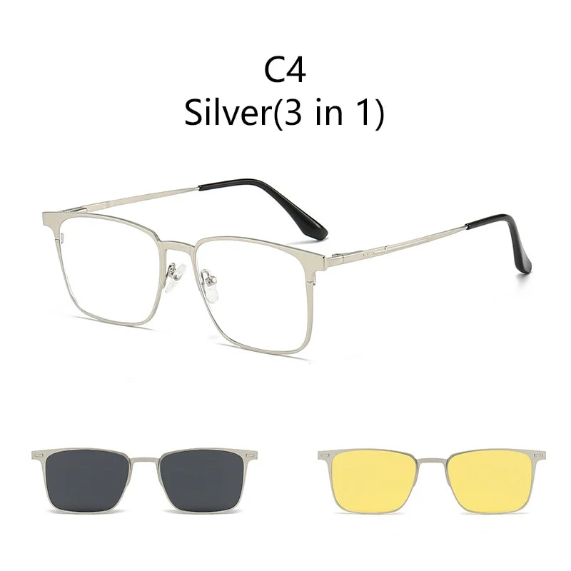 Multi-Use 3 In 1 Glasses Set Metal Blue Light Blocking Glasses with 2Pcs Magnetic Clips On Polarized/Night Vision Sunglasses New. 