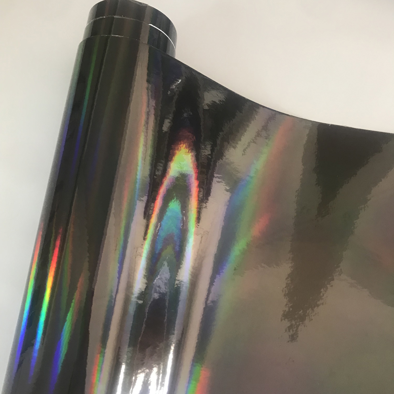 【DATA FROG Global MALL】50cm x 300cm Black Holographic Chrome Vinyl Wrap Finish Roll Air-Release Adhesive Film