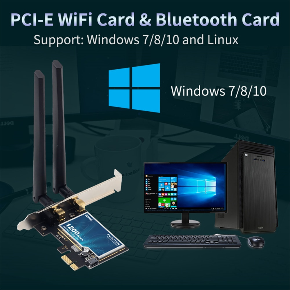 1200Mbps Dual Band Wireless WiFi Card Adapter Desktop 802.11AC For Bluetooth 4.0 PCIE WiFi Adapter 2.4Ghz/5Ghz For Win 7 8 10. 