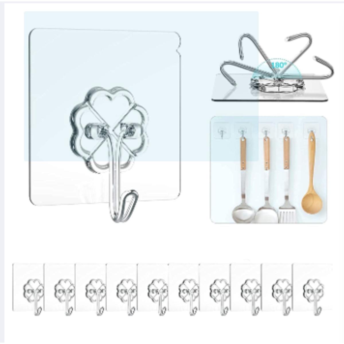 Strong Adhesive Wall Hooks Waterproof Transparent - 10 Pcs(10KG) Max Load