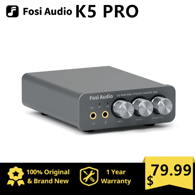 Fosi Audio K5 PRO USB Gaming DAC With Microphone Headphone Amplifier Mini Audio DAC for PS5 Desktop Powered Active Speakers