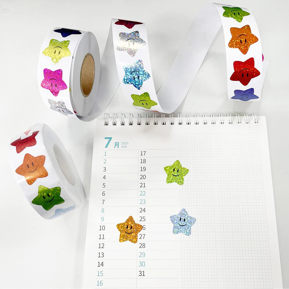 100-500pcs Holographic Star Reward Stickers Corlorful Adhesive Star Stickers Reward Chart Decorative Toy Gifts Sticker Labels Amour zii. 