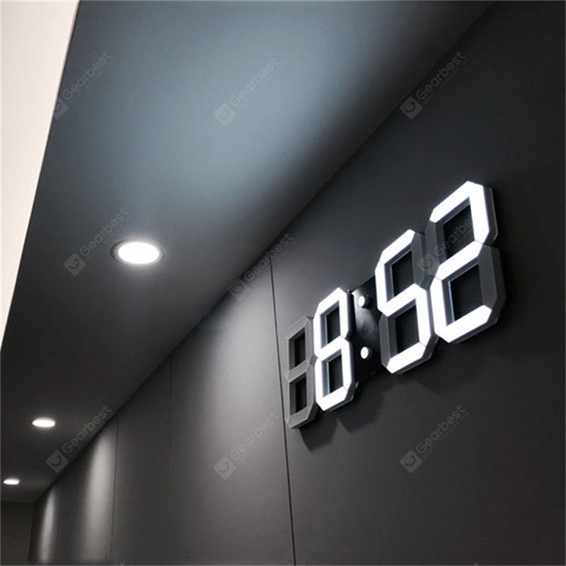 3D LED Digital Wall Alarm Clock 15 Inch Large Snooze Night Light USB Powered with Remote Control Function Time/Date. 