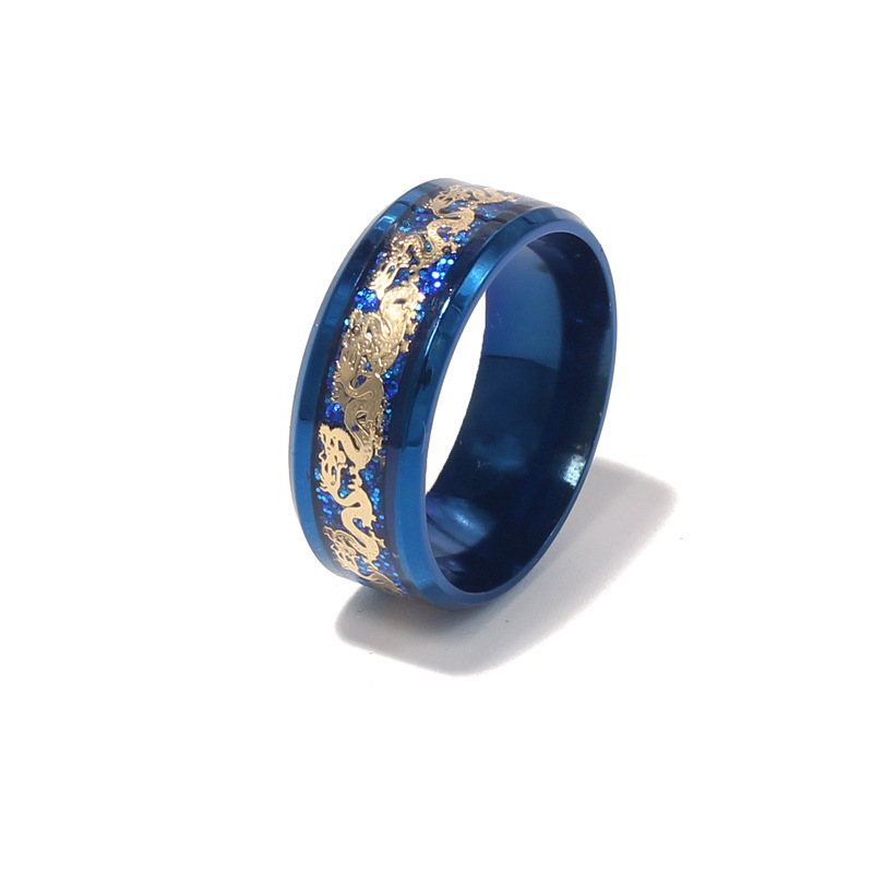 8mm Chinese style ring dragon pattern ring for men titanium steel non-fading hand jewelry new stainless steel internet celebrity jewelry
