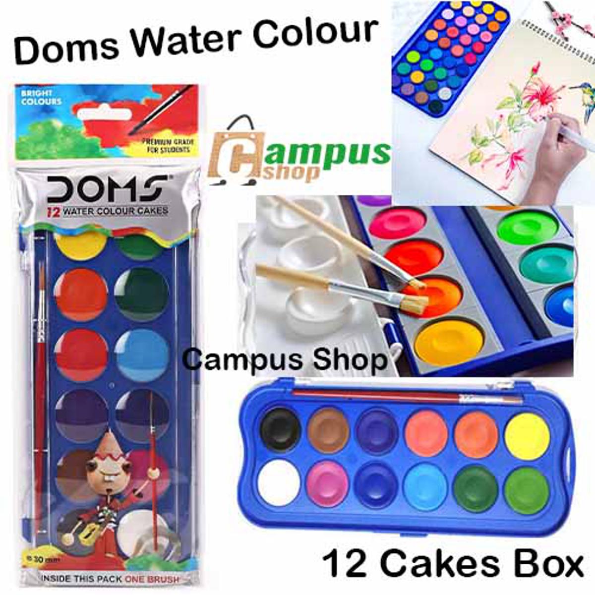 Doms Water Colour Cakes – 12 Shades – Rangbeerangee.com – Colourful  Stationery Sellers
