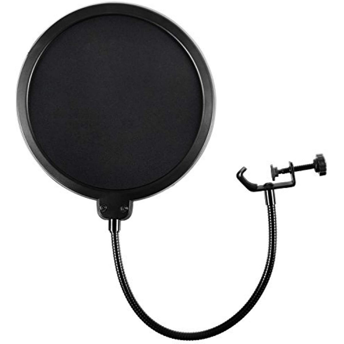 Microphone Pop Filter For Blue Yeti and Any Other Microphone Dual Layered Wind Pop Screen With Flexible 360° Gooseneck Clip Stabilizing Arm