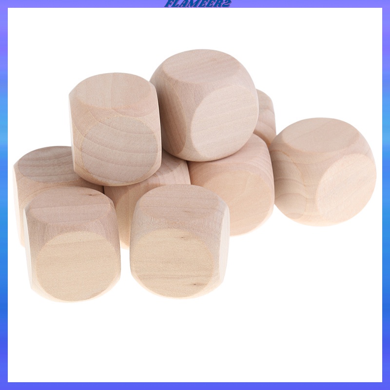 【FLAMEER2】 10PCS Wooden Blank Blocks Dice Six Sided Dice Teaching for Kid DIY Craft 3cm. 