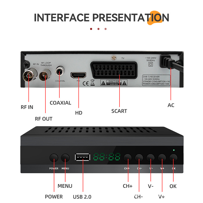JN-821T2 Spain EU TDT HD Decoder DVB-T2 H.265 HEVC FTA Tuner PVR Digital SCART TV Receiver for View High-definition Channels. 