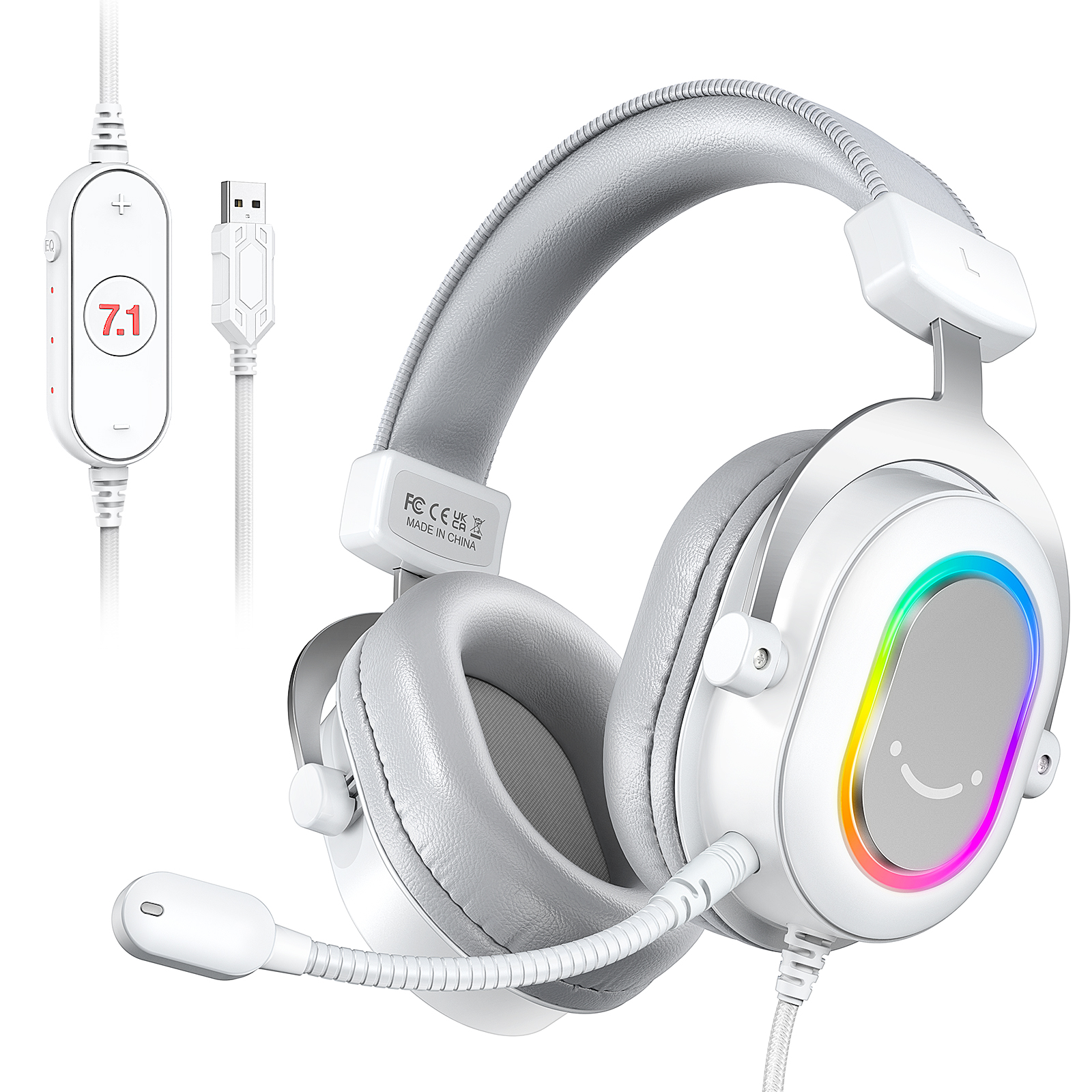 FIFINE USB Gaming Headset with 7.1 Surround Sound/Line Control/3EQ Mode,RGB Over-ear Headphone with Mic for PC,PS5 Ampligame-H6. 