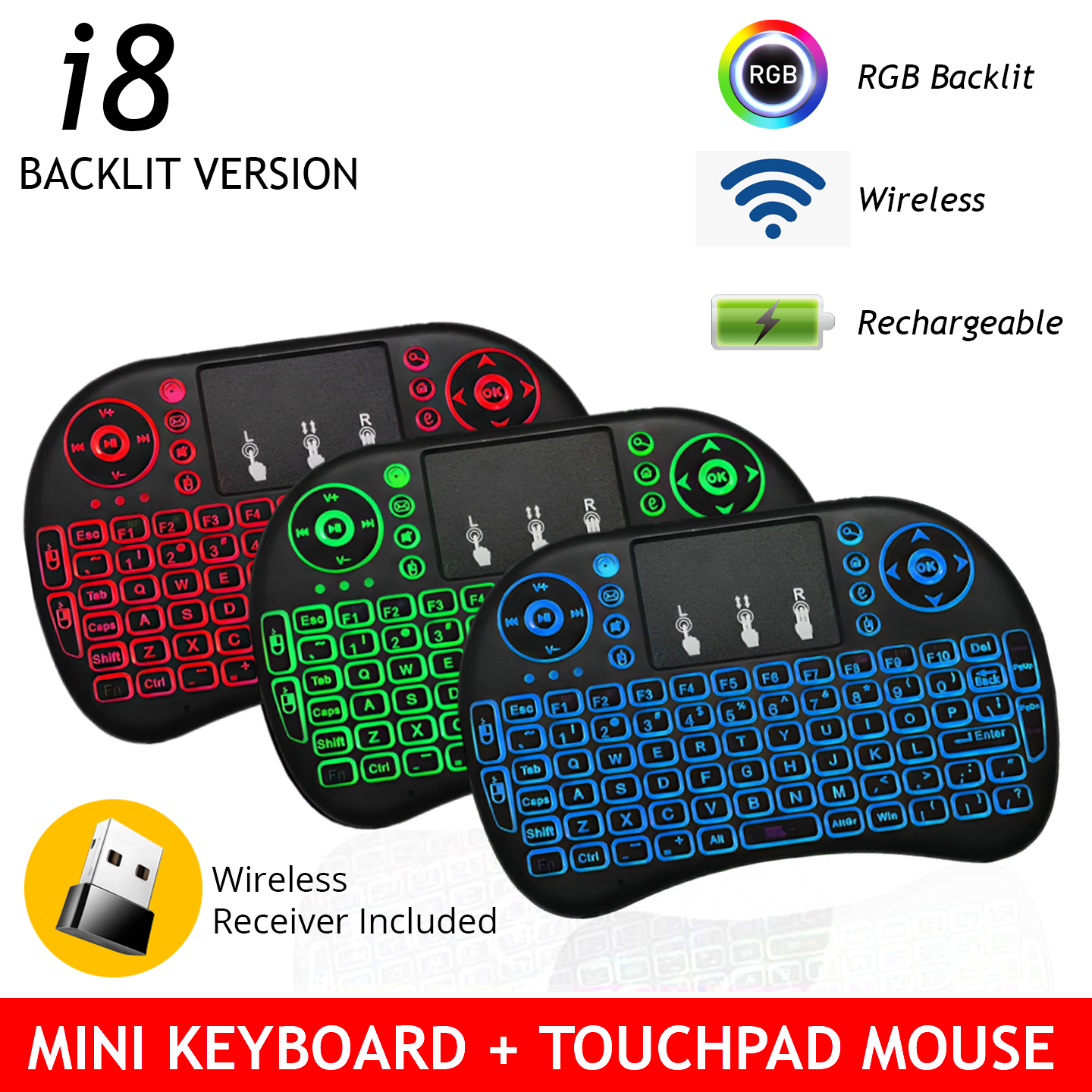 Backlit Mini Keyboard With Touchpad Mouse: Wireless Combo For Gaming And Media Control. 