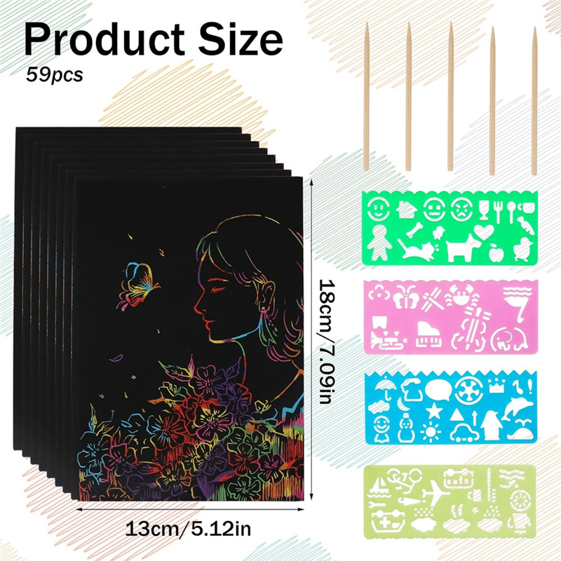 Rainbow Scratch Paper Art Set, Scratch Papers supplies Black Scratch. 