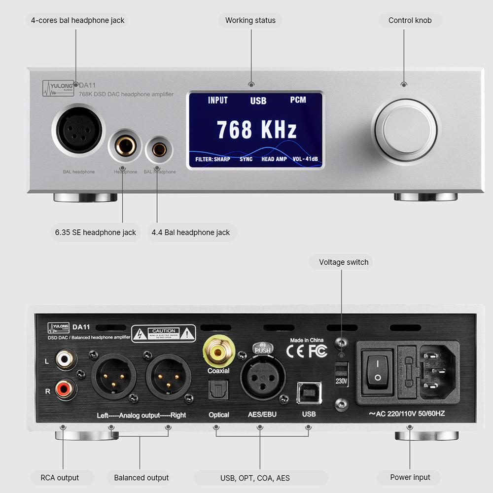 DAART YuLong DA11 All-in-one DAC AMP Preamplifier MQA Decoder Headphone Amplifier ES9038PRO OPA1612IV Chip PCM768 DSd512. 