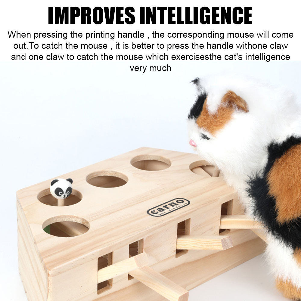 Pet Hit Hamster Interactive Puzzle Toys Catch Bite Cat Catching Mouse With 3/5-holed Mouse Holes Wooden Cat Hunt Toy.
