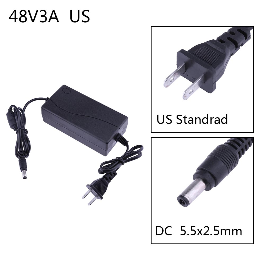 48V 3A Charger Power Supply 5.5x2.5mm Transformer Wall Adapter Multi-protection Input 100V-240V for POE Switch
