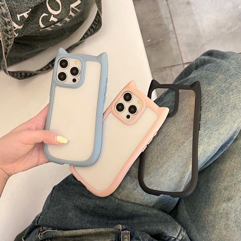 【Ready Stock+FREE Shipping】Cute cat ears phone case For iPhone 15 14 13 12 11 Pro Max 14 15 Plus Xr Xs Max fully protection shockproof transparent hard cover back cover
