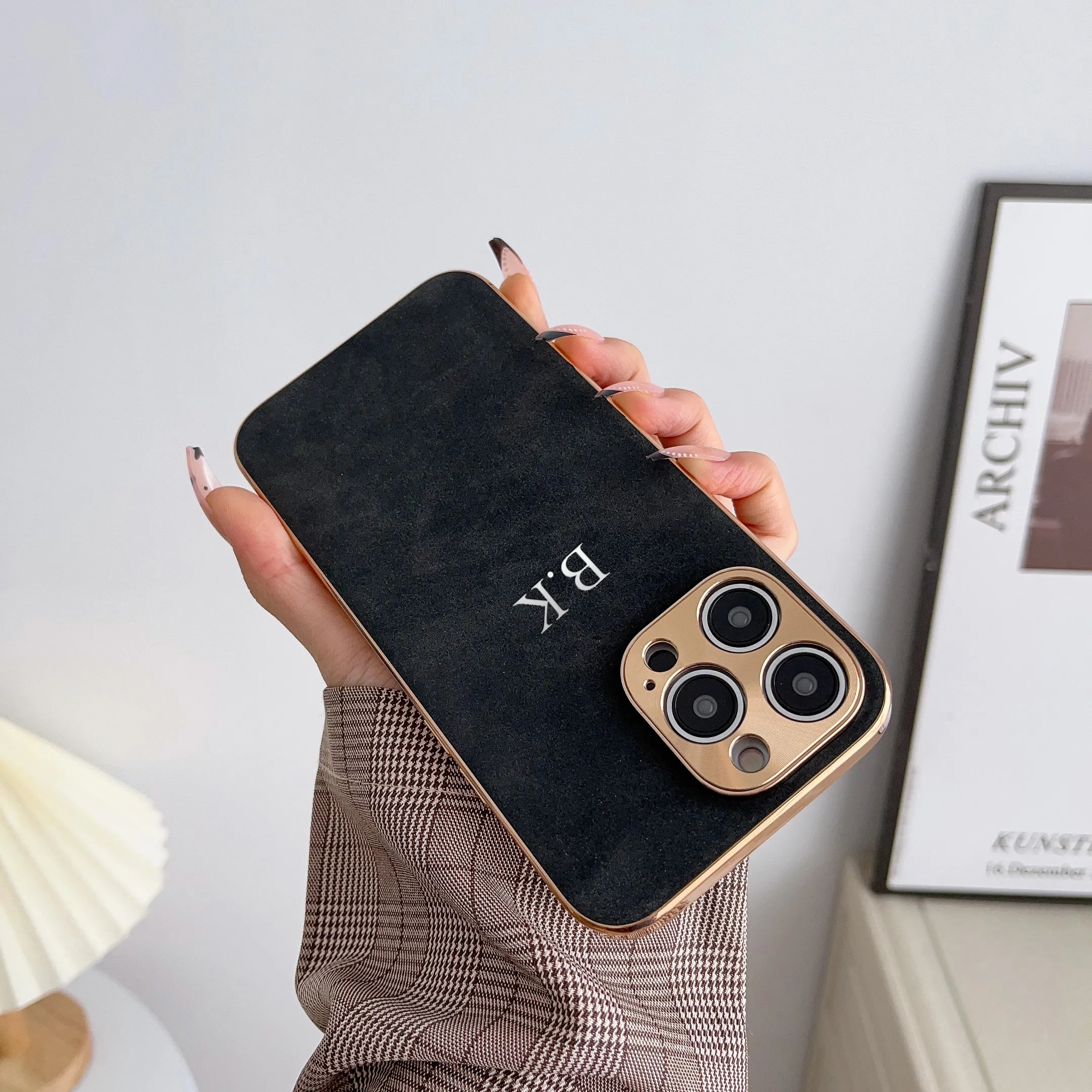 Leather Personalised Customized Name Case For Iphone 11 12 13 14 15 Pro Max Electroplated Frame Lambskin Initials Cover 11 15Pro. 