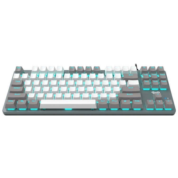 AULA F3287 Wired TKL Rainbow Mechanical Gaming Keyboard, 80% Compact Tenkeyless 87 Keys Layout w/Tactile Blue Switches, White & Grey Mixed-Color Keycaps, Programmable Macro Keys. 