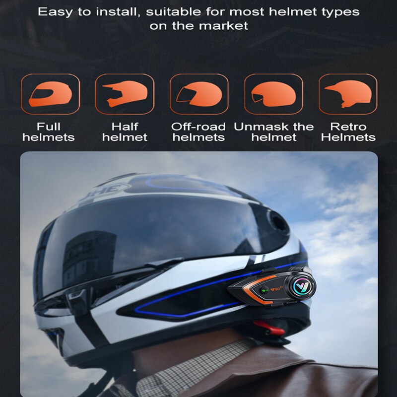 Y80 2X Motorcycle Bluetooth 5.3 Helmet Intercom Headset Hands Free Call Wireless Waterproof 1000mAh Noise Reduction Earphones. 