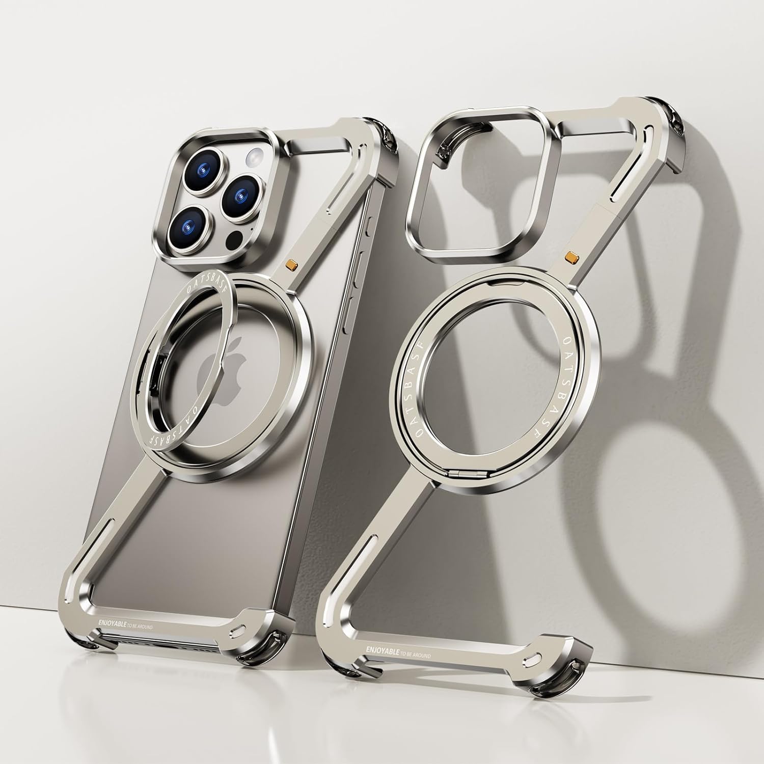 Metal Magnetic Case for iPhone 15 Pro Max 14 13 Z Shape Frameless Design 360° Rotation Kickstand. 