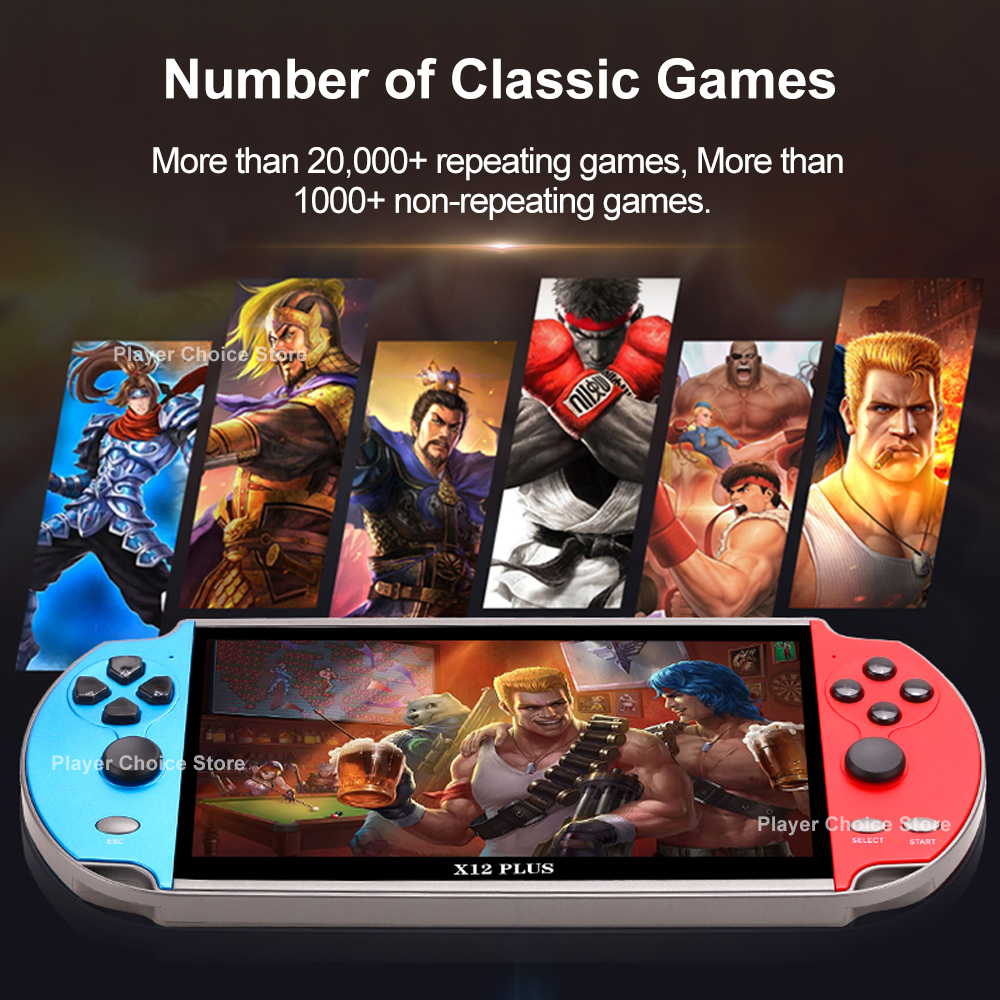 X12 Plus Video Game Console 7Inch Retro Handheld 1000+ Classic Games Game Player Console For PS1 GBA FC SFC MD NEOGEO GB CPS GBC. 