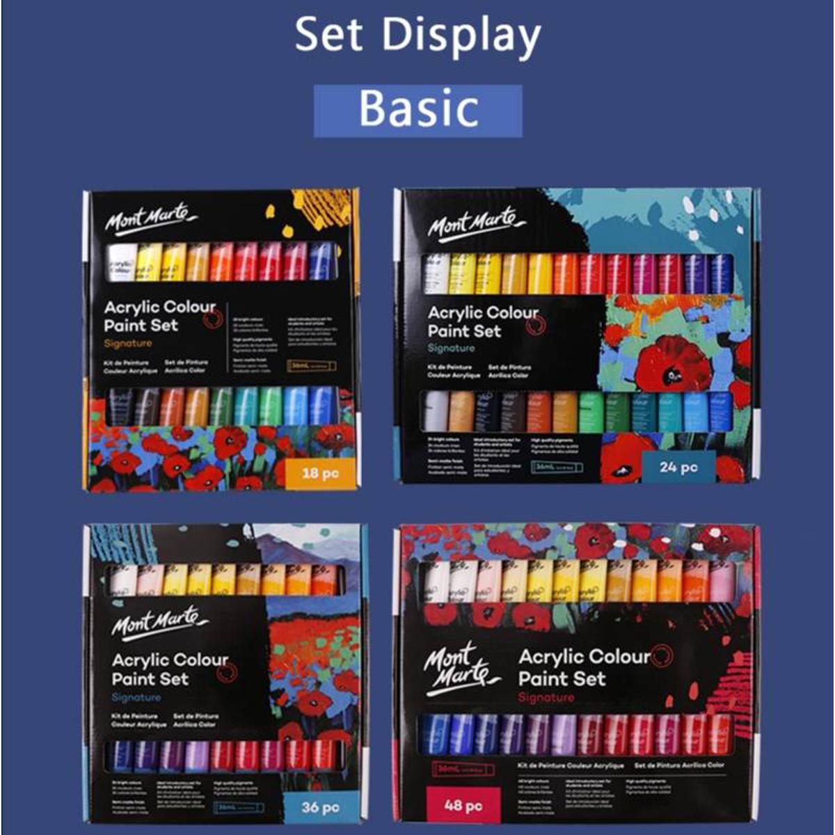 Mont Marte Acrylic 36ml Paint Set 18/4/36/48 Colours Perfect for