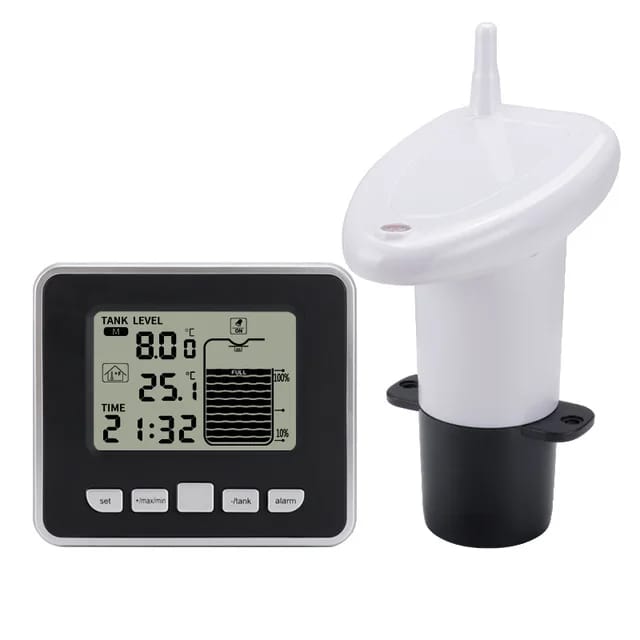Ultrasonic Wireless Water Tank Liquid Depth Level Meter Sensor LED Display Black & White TS-FT002