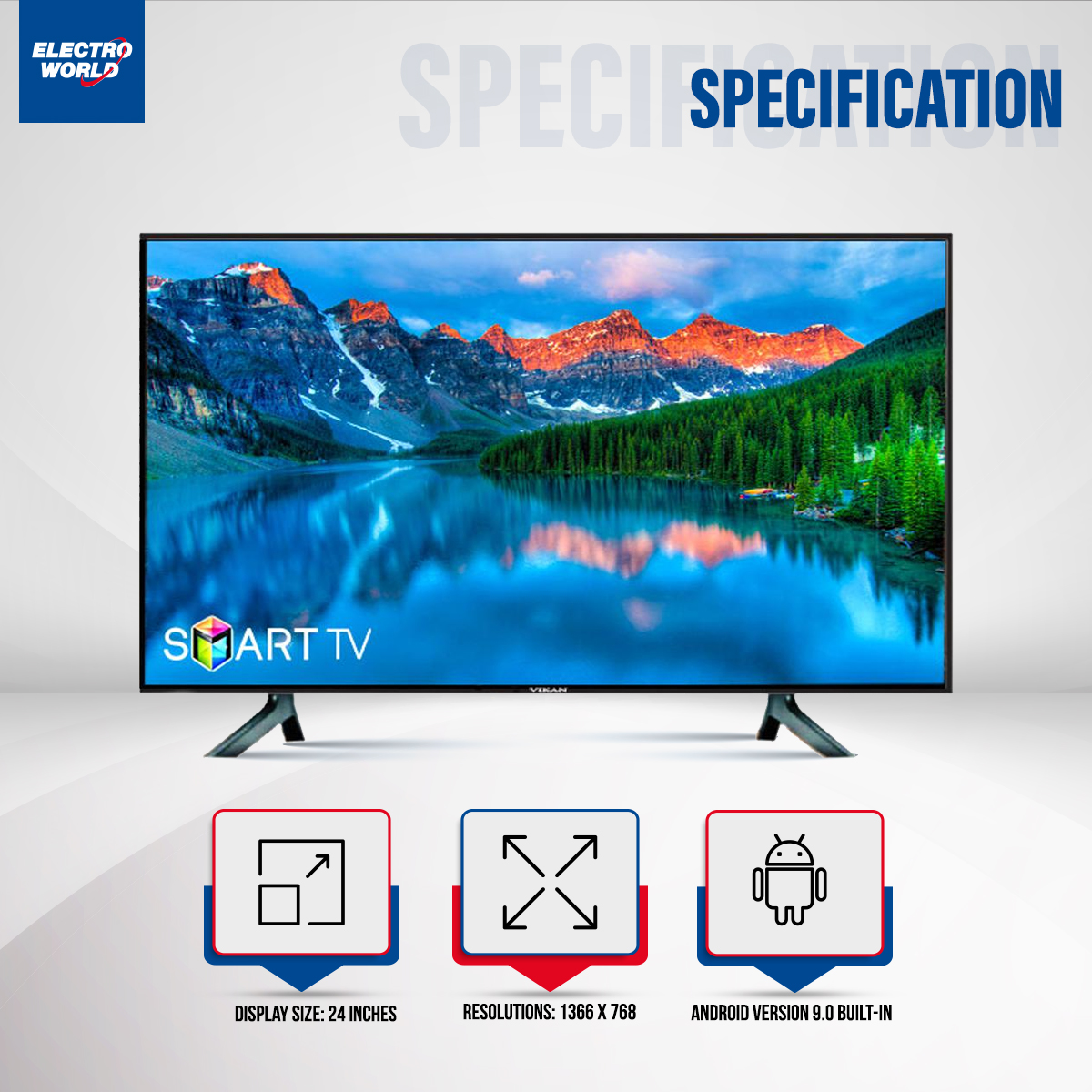 Vikan 24 Inch 4K Supported ( Ram 1 gb Rom 8 gb ) Android Smart Television Wi-Fi Hd Led Tv 4k Supported. 