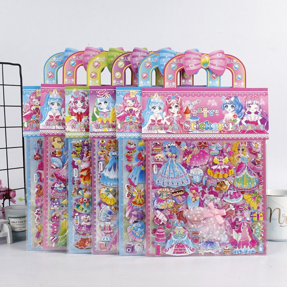 2 Sheets/Bag Stationery Kawaii Stereo Bubble Sticker Cartoon Fun DIY 3D Foam Sticker Cute Princess Dress Up Kids Toy Sticker Gift